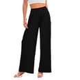 thumbnail image 3 of Women's Wide Leg Pants Palazzo Flowy Dressy Casual Elastic High Waist Loose Ladies Lounge Trousers with Pockets Black, 3 of 6
