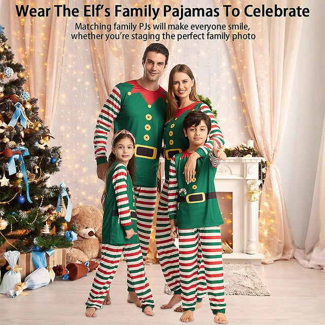 Pyjamas de Noël Assortis pour la Famille Elf Pyjamas de Nuit de Noël Pyjamas Décontractés Ensemble de Pjs