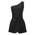 thumbnail image 5 of Womens Summer Sleeveless One Shoulder Rompers Solid Belted Pleated Flowy Shorts Rompers Casual Trendy Jumpsuist, 5 of 7