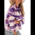thumbnail image 2 of Chaqueta Informal con Botones para Mujer, Abrigo Corto de Lana Gruesa de Mohair A Cuadros, Parte Superior Azul Púrpura XL, 2 of 10