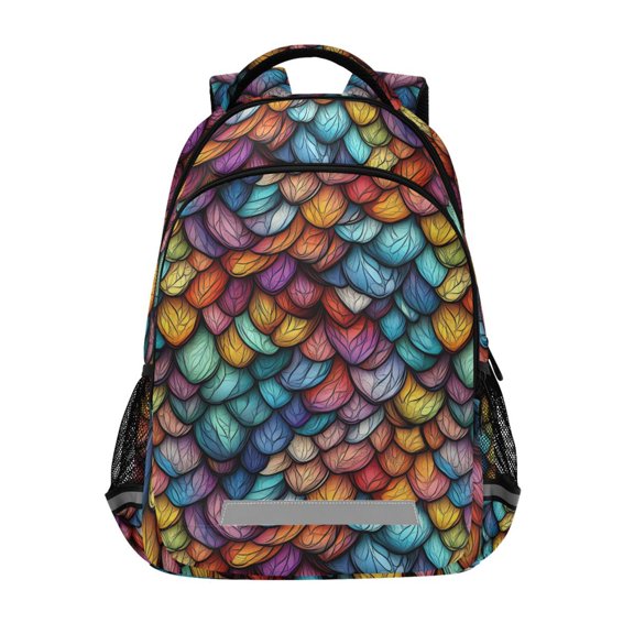 FORMRS Kids School Backpack Elementary Student Unisex Travel Bookbag with Reflective Stripes, Vibrant Dragon Scales Pattern
