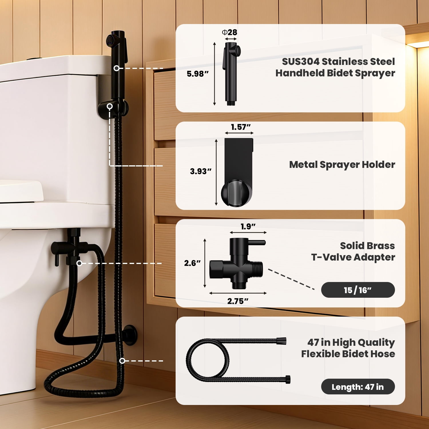 High Pressure Handheld Bidet Sprayer for Toilet, Stainless Steel Sprayer Kit with Holder