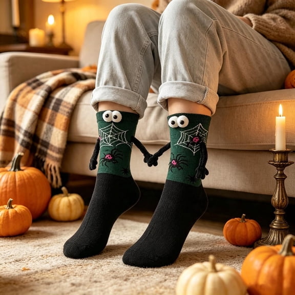 4PCS Funny Halloween Socks Holding Hands Socks For Women Mens Halloween Gifts for Men Women