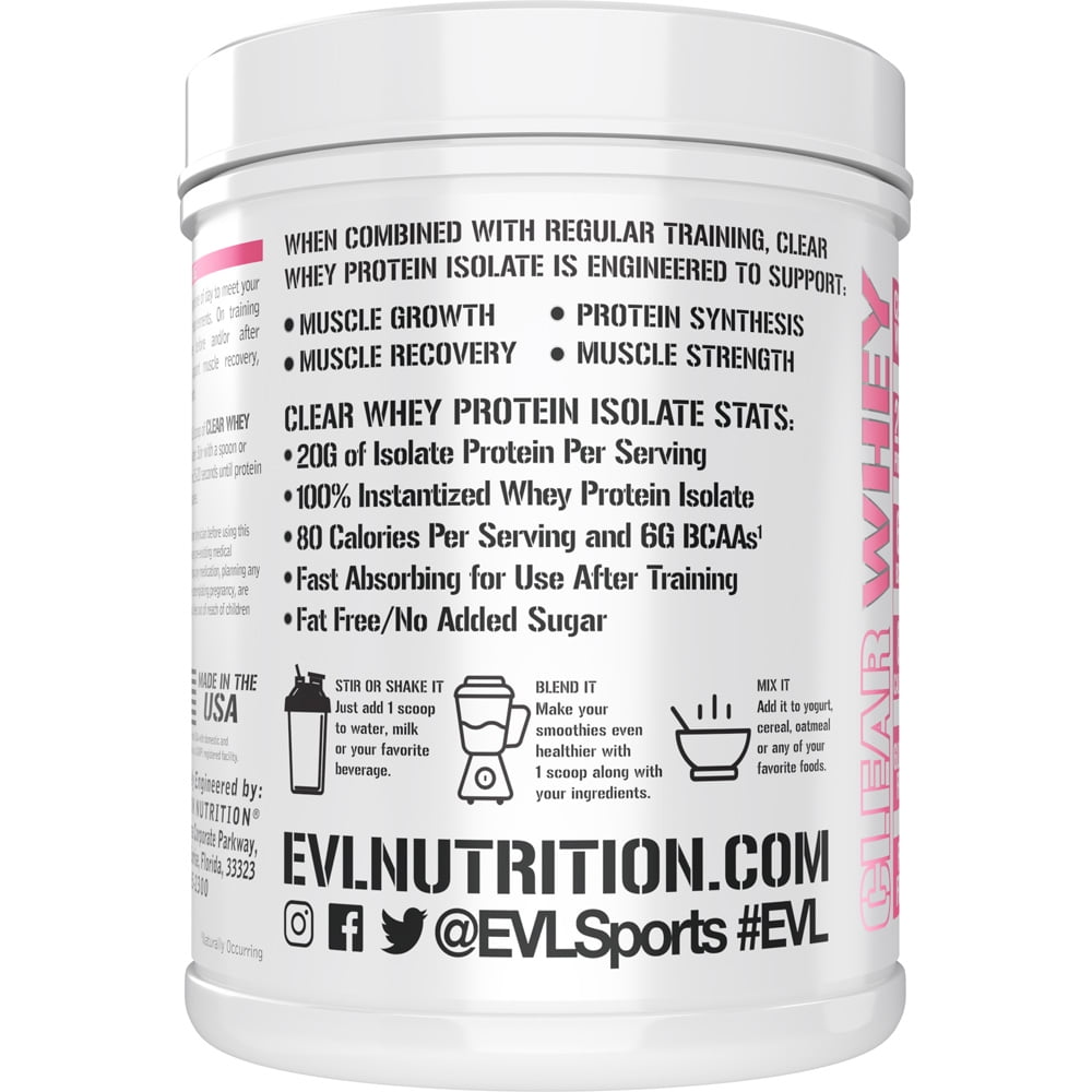 Evlution Nutrition Clear Whey - 100% Whey Protein Isolate - For Muscle Growth, Strength & Recovery - 20g Isolate Protein Per Serving - Fast Absorbing - Gluten & Fat Free - 1.1lb - Pink Lemonade