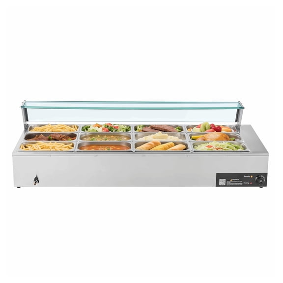 Food Warmer 1700W, Stainless Steel Bain Marie with Glass Cover, 12-Pan Countertop Buffet Server for Catering, Restaurant, Parties, Soup & Sauce