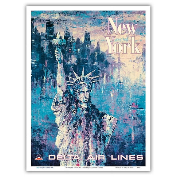 New York - Statue of Liberty - Delta Air Lines - Vintage Airline Travel Poster by Jack Laycox c.1960s - Master Art Print (Unframed) 9in x 12in
