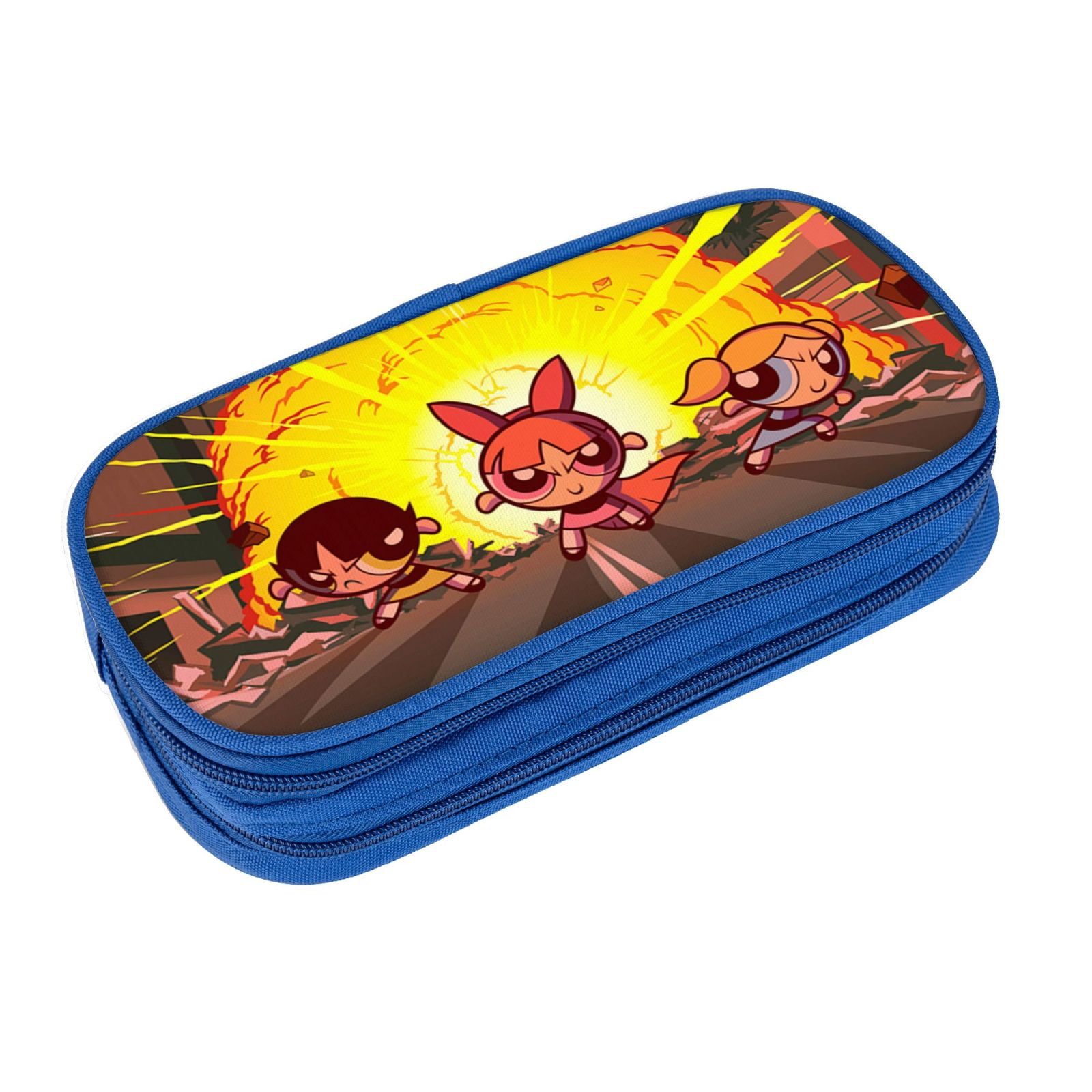 The Powerpuff Gi-rls Pencil Case Large Capacity Pencil Pouch Penbag Office Stationery Organizer Travel Makeup Bag Blue
