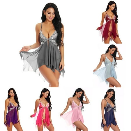 

Women s Lace Mesh Gauze Nightdress Front Button V-neck Suspender Nightdress Two-piece Set