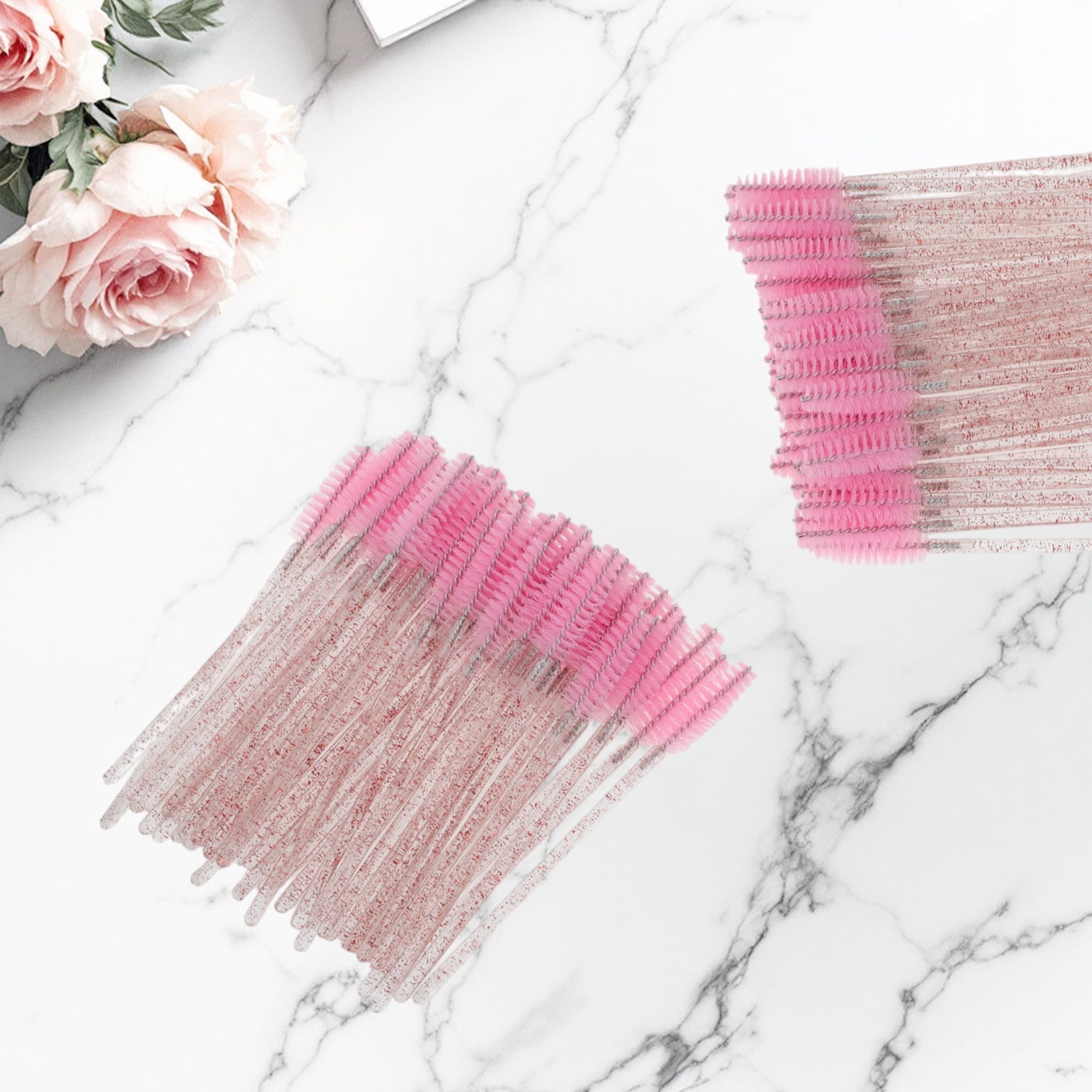 Unique Bargains 100 Pcs Portable Eyelash Brush with Protective Case for Vacation Pink