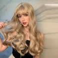 thumbnail image 4 of MUAXDA 25 In Women's Long Wavy Wig With Bangs Blonde Chemical Fiber Long Curly Hair Head Covers, 4 of 6