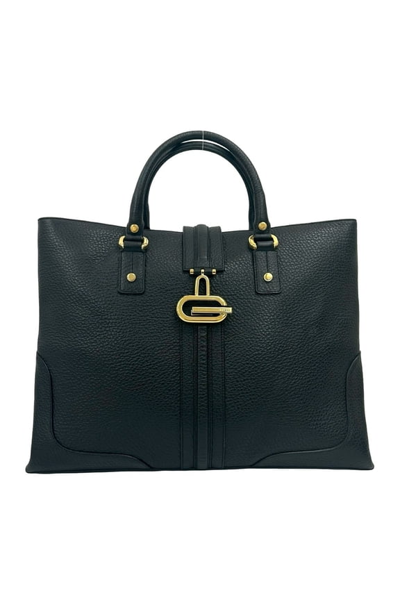 Pre-Owned GUCCI G-logo engraved, gold hardware, genuine leather tote bag, handbag, business...