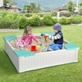 thumbnail image 4 of Gymax Kids Outdoor Sandbox 48.5'' x 48.5'' x 12.5'' Large HDPE Sandpit with Oxford Cover White, 4 of 10