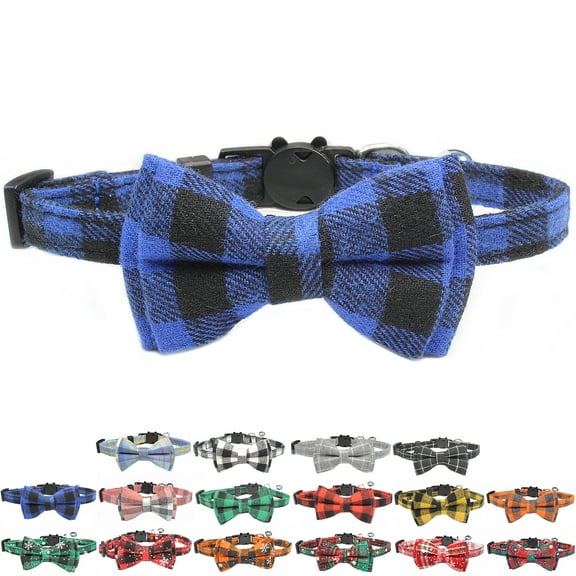 VINIPET Breakaway Cat Collar with Bow Tie and Bell for Small Med Cat (Blue)