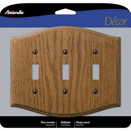 1 Pc, Amerelle Country Medium Brown 3 Gang Oak Wood Toggle Wall Plate 1 Pk