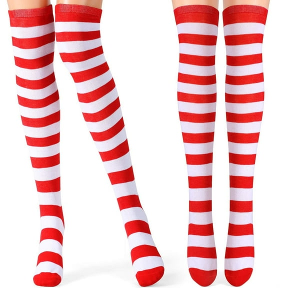 Christmas Striped Knee High Socks 2pairs Red Green White Socks for Women