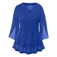 thumbnail image 3 of jobturf Shirts for Girls Summer Sparkly Ruffle 3/4 Length Sleeve Party Tops Dressy Casual V Neck Side Slit Blouses Size 3-14 Years, 3 of 5