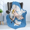 thumbnail image 4 of Angel Wings Soft Flannel Fleece Blanket, Cupid is Aiming from a Bow Love Shoot of Desire on the Clouds Cartoon Print, Cozy Plush for Indoor and Outdoor Use, 50" x 70", Blue and White, by Ambesonne, 4 of 5