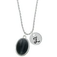 thumbnail image 1 of Delight Jewelry Silvertone Oval - Imitation Cat's Eye - Black - Silvertone Script Initial Disc - Z - Charm Necklace, 20"+3", 1 of 4