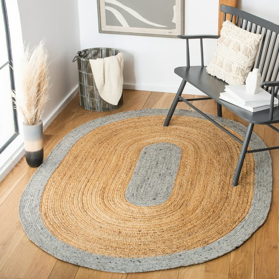 SAFAVIEH Braided Carina Bordered Reversible Area Rug, Gray/Natural, 5' x 7' Oval