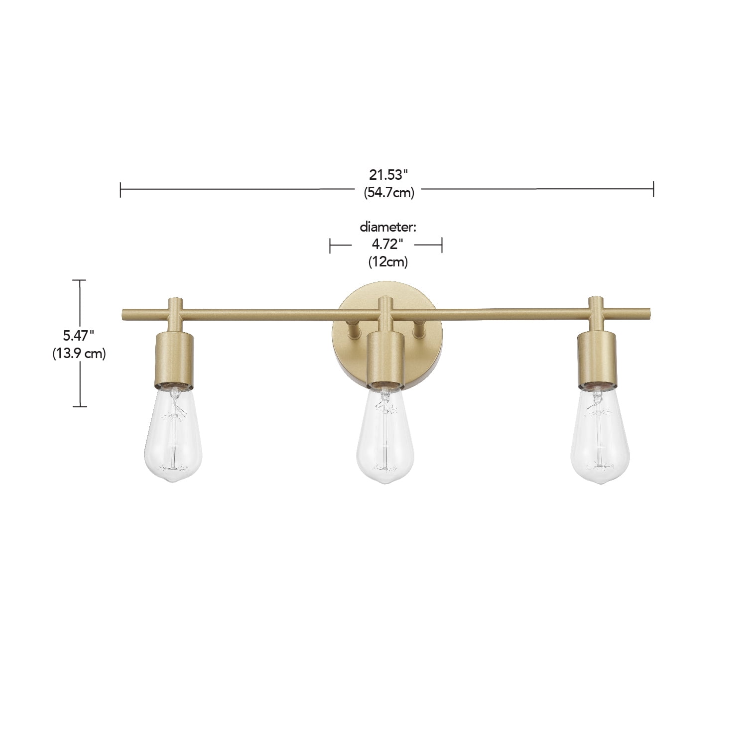 Better Homes & Gardens Modern 3-Light Reversible Vanity Light with Burnished Brass Finish and E26 Socket