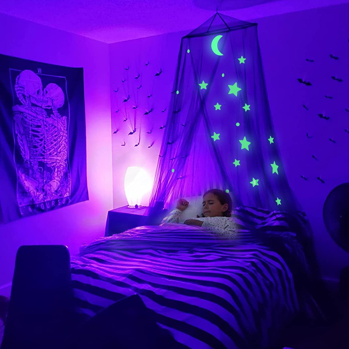 Cpdd Bed Canopy Bedroom Decor For Girls Glow In The Dark Stars Girls Room Decor Mosquito Net Canopy Bed Curtains Black Black Black 12.1 X 12.1 X 3 I