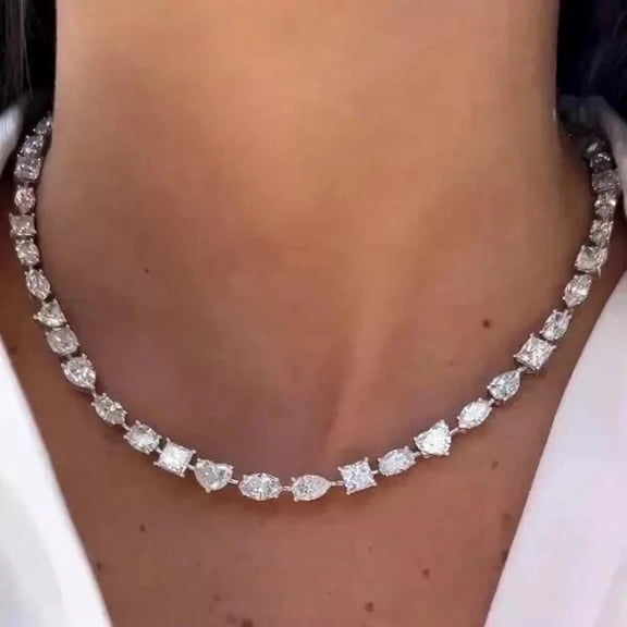5CT Mixed Cut Lab Created Diamond Women's Tennis Necklace 14K White Gold Plated