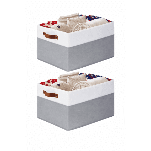 2 Pack Clothes Bins for Organization - 14in x10in Extra Large Storage Baskets for Shelves Closet Bedroom Storage Baskets Foldable Storage Bins Baskets for Organizing Blanket Storage Baskets Organize