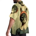 thumbnail image 3 of Retro Cat Men's Casual Printed Button Down Short Sleeve Poplin Hawaiian Beach Shirt with Spread Collar Tops, 3 of 6