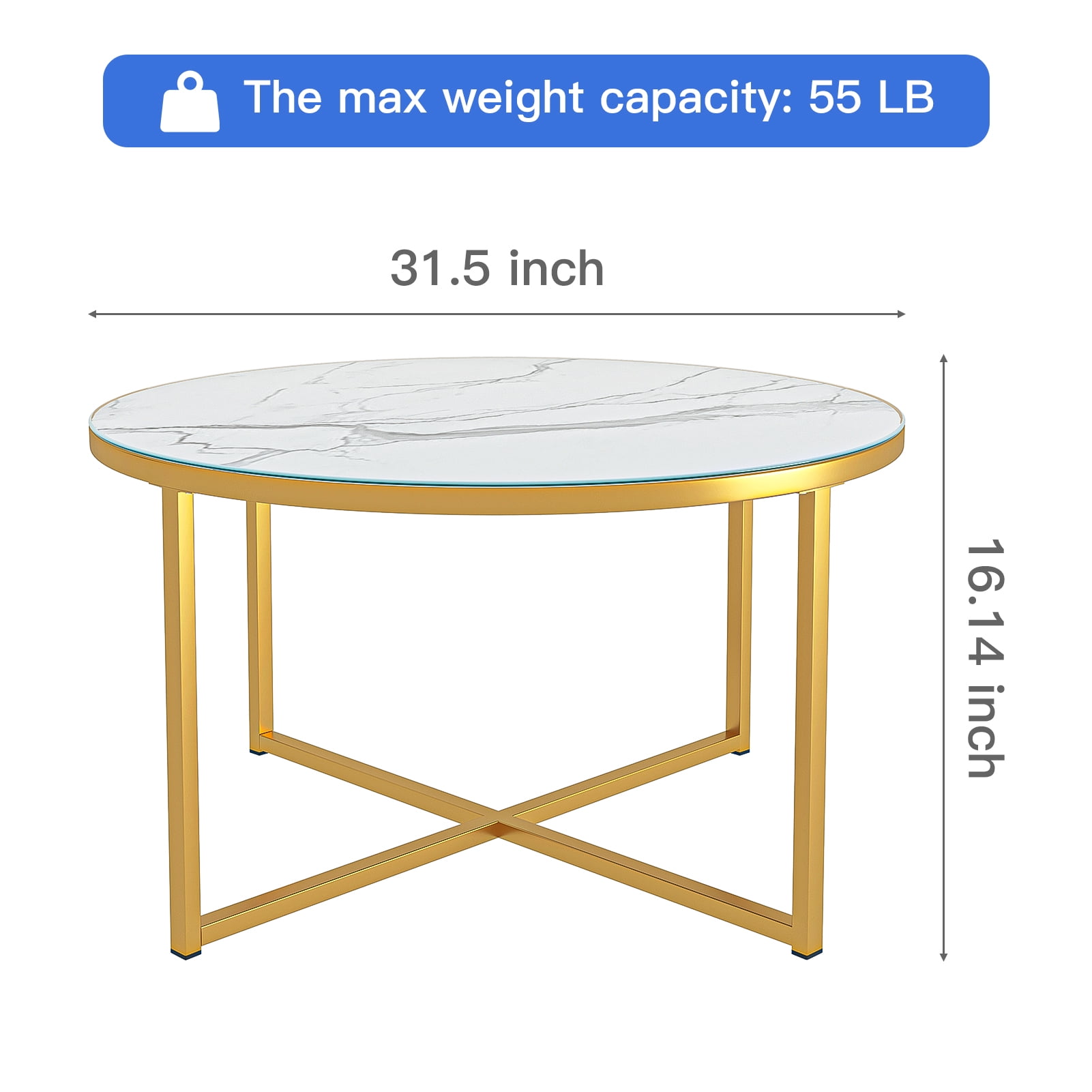 Kadyn Cross Legs MDF Coffee Table, Modern Metal Coffee Table with Metal Base, Round Table Cocktail Table for Living Room, Golden Kadyn Cross Legs MDF Coffee Table, Modern Metal Coffee Table with Metal Base, Round Table Cocktail Table for Living Room, Golden