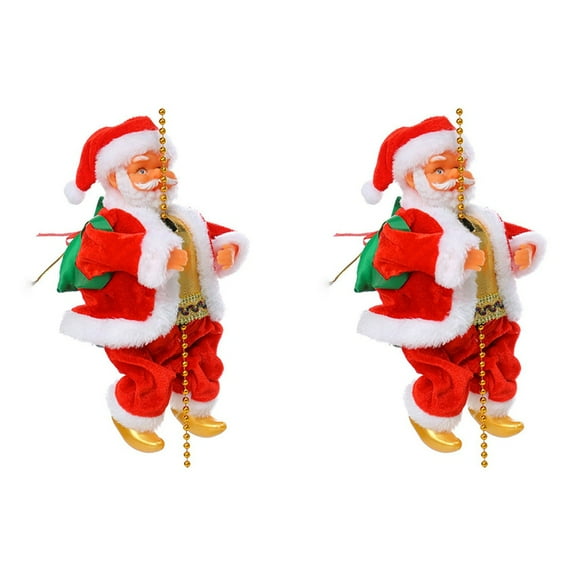 2X Santa Claus Climbing Beads Electric Climb Up and Down Climbing Santa with Light and Music Decorations White Face