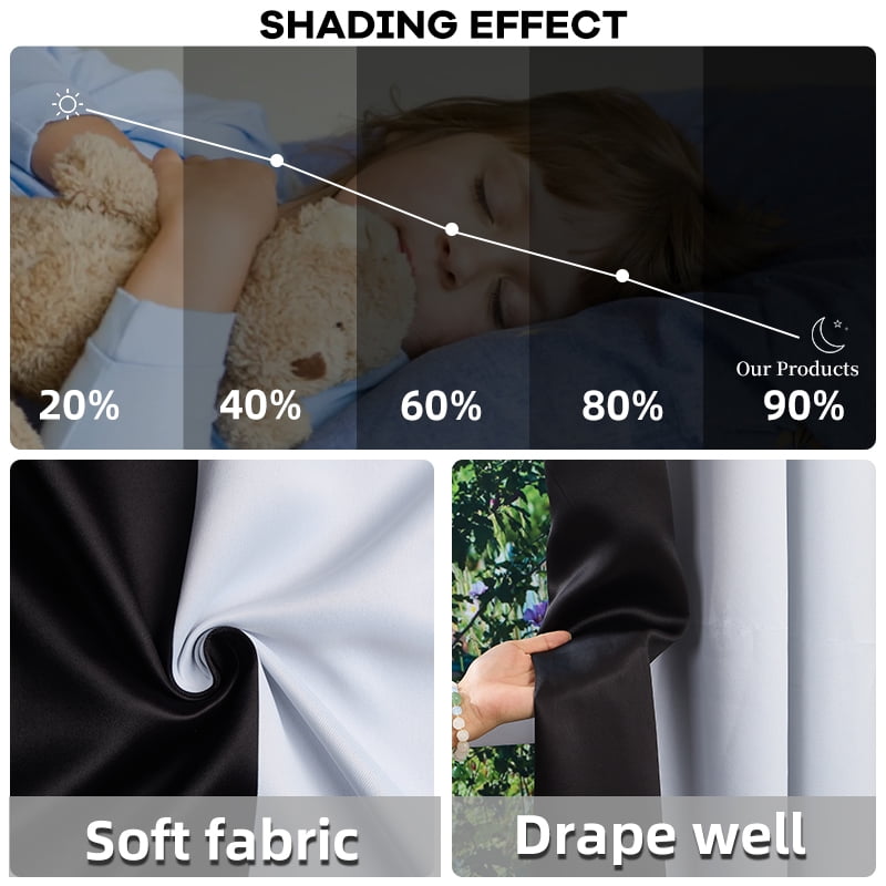 Lfeey Bedroom Blackout Curtains, Light Blocking Grommet Window Drapes for Living Room, 2 Panels, 52"W x 84"L, Black and White