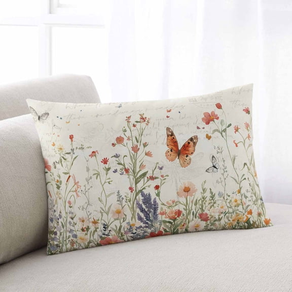 Retro Spring Floral Queen Size Pillow Cover,Pillowcase Protectors with Zipper,Breathable Decorative Throw Pillow Case Cover,Botanical Colorful Summer Butterfly Pillow Shams for Couch Sofa 20x30Inch