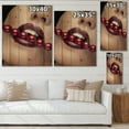 thumbnail image 4 of Designart 'Girl Bitting With Red Lips With Red Pearls' Modern Print on Natural Pine Wood, 4 of 5
