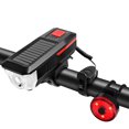 thumbnail image 1 of Juego de luces para bicicleta y bocina Alimentado por energía solar USB Recargable Faro de bicicleta Combinaciones de luces traseras Luz trasera delantera Luz trasera Altavoz LED Zhivalor OTTO-222813-1, 1 of 6