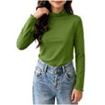 thumbnail image 2 of LUGOGNE Tween Girls Mock Neck T-Shirts Long Sleeve Thermal Shirts Solid Color Warm Undershirt Tops Green,170, 2 of 8