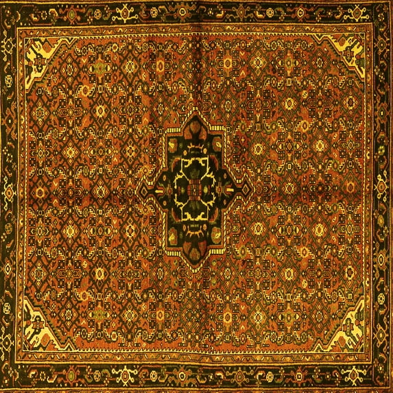 Ahgly Company Machine Washable Indoor Square Persian Yellow Traditional Area Rugs, 8' Square