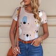 thumbnail image 6 of KLL Women 's Crew Neck Bodysuit Jumpsuits Cute Hand Drawn Bear Print Short onesies Stretch T Shirts, 6 of 7