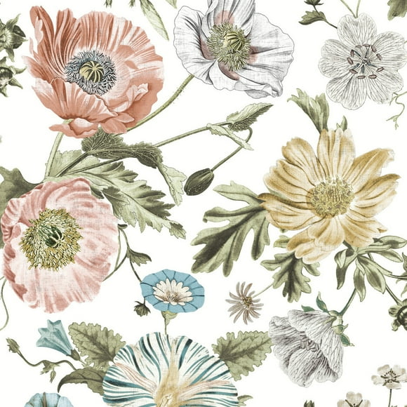 RoomMates Vintage Multicolor Poppy Peel and Stick Wallpaper, Adults
