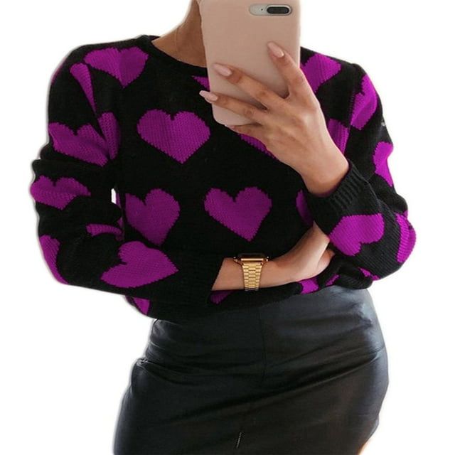 AMERTEER Pull à Manches Longues Casual Mode Mode Coeur Encolure Ronde Tricots Amples pour Femme Valentine