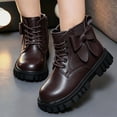 thumbnail image 2 of Viluyesy Girls Combat Ankle Boots, Faux Leather, Lace Up Front, Side Zipper, Decorative Bow Accent, Rugged Lug Sole Brown Size 1.5 Big Kids, 2 of 9