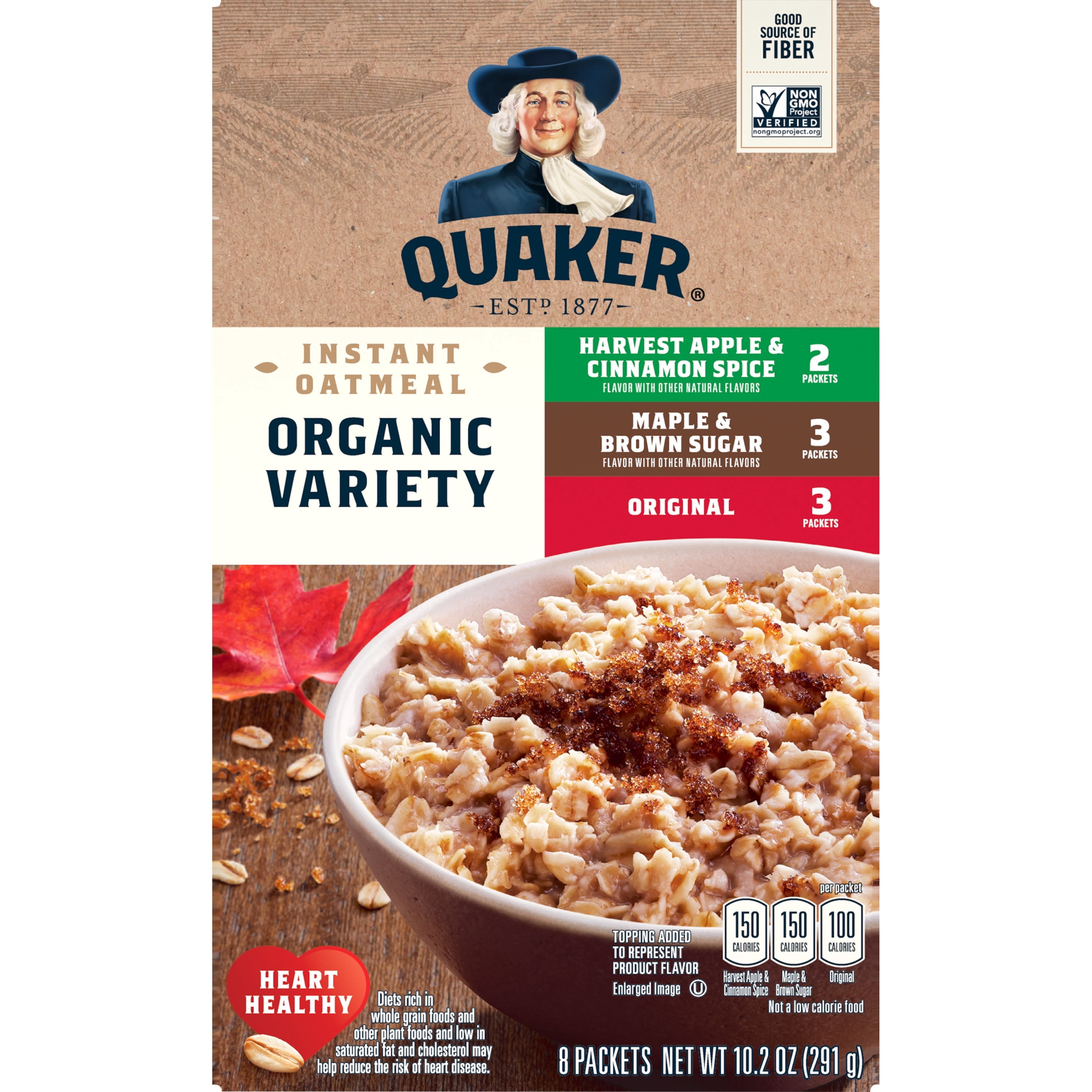 Quaker Instant Oatmeal, Organic Variety, 3 Flavor Variety Pack, 8 Packets