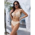 thumbnail image 4 of Scacto Women's Bathing Suit Ribbed Two Piece Swimsuit High Waisted V Neck Contrast Mesh Bikini Sets, 4 of 5