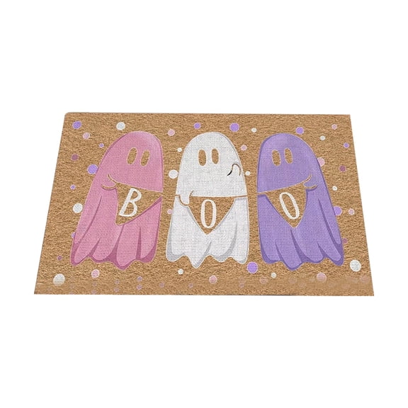 Halloween Home Decor, Entryway Rug, Indoor Floor Mat, Ghost Pattern with Banner Design, Polka Dot Surface, for Porch And Hallway, Perfect for Seasonal Household Indoor Outdoor Holiday Decoration