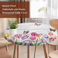 thumbnail image 4 of Tulips Spring Floral Round Tablecloth, Fitted Table Cover with Elastic for 45"-54" Round Tables, Pastoral Flowers Butterfly Wooden Table Cloth Outdoor Indoor Dinning Party Waterproof Tablecloths, 4 of 7