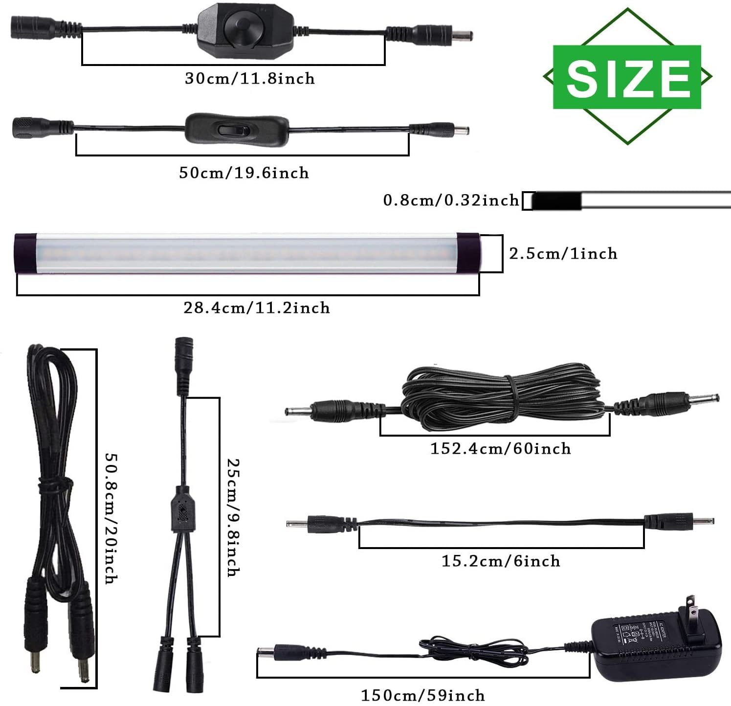LED Under Counter Light Rigid Bar Kit,12V Under Cabinet Lighting Dimmable with Switch For Counter Shelf Showcase Display Lighting (6 Panels)