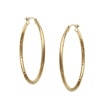Just Gold Etched Hoop Earrings in 14kt Gold