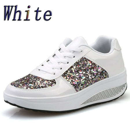 

XIAQUJ Ladies Girls Women s Shoes Sport Sequins Wedges Shoes Shake Fashion Women s Women s Fashion Sneakers White 6.5(38)