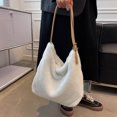 thumbnail image 3 of Bolso de mano de felpa con doble correa para mujer, bolso de gran capacidad de tela cálida (blanco) Likrtyny Para estrenar, 3 of 9