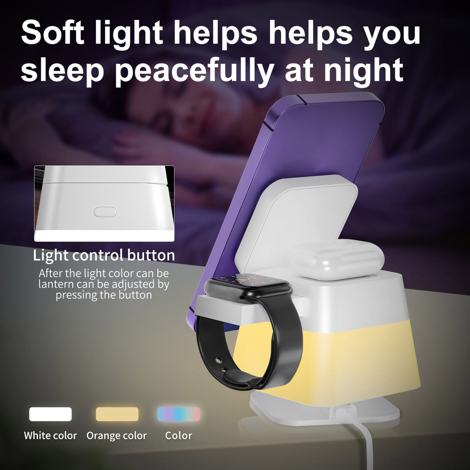 SNGMN Rotating Folding 4-in-1 Desk Lamp with Wireless Charger, 15W Fast Charging, Magnetic Mount, 3 Lighting Modes