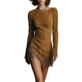 thumbnail image 2 of AUNVITO Women's Round Neck Wrap Dress with Long Sleeve Gathered Detail and Fringe Decoration Stylish Elegant Style, 2 of 8